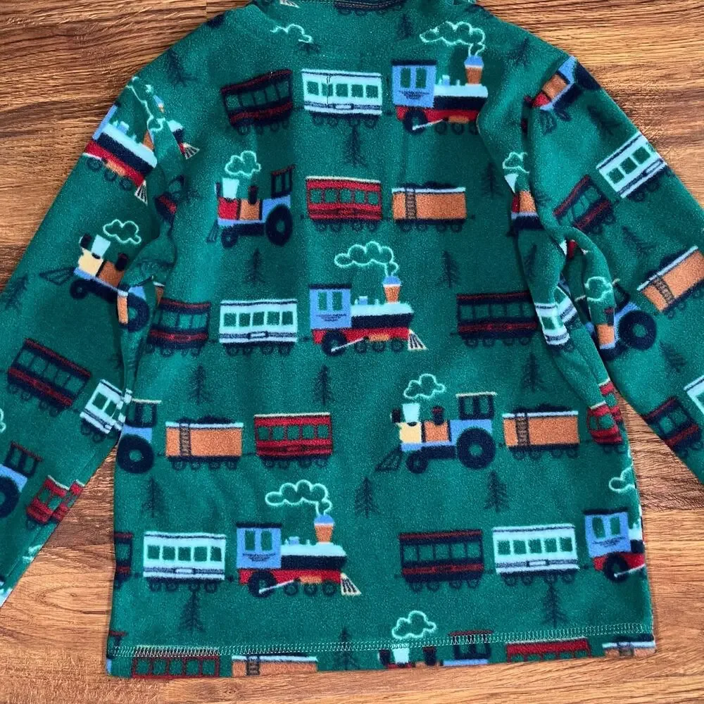 NEW Children’s Place Green Fleece Train Print 1/4 Zip Pullover Top
